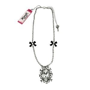 Betsey Johnson Crystal Pendant Necklace With Bow Accents - NWT